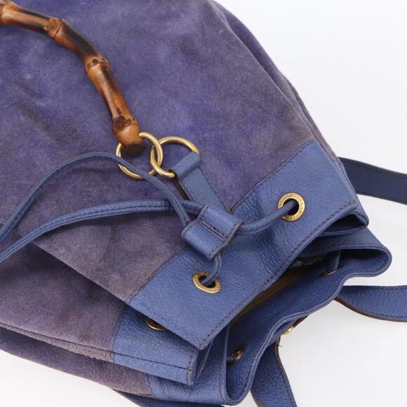 GUCCI Bamboo Backpack Suede Leather Blue Gold 003 2855 0043 0 Auth BA7788 main image 13